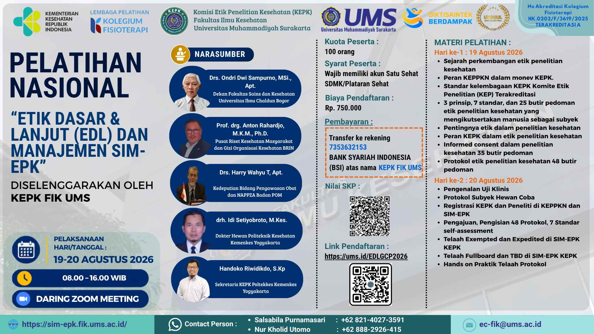 Flyer Pelatihan EDL dan SIM-EPK KEPK FIK UMS agustus 2026 MINI